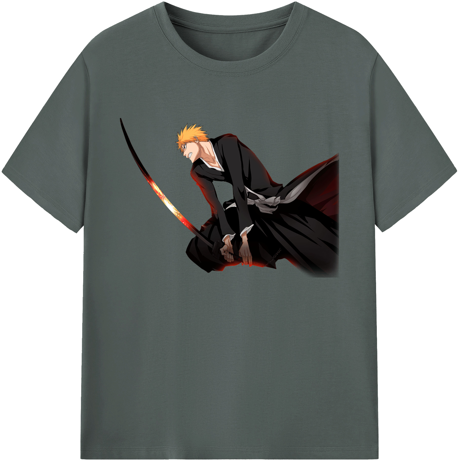 （画像用） ブリーチ 黒崎一護（くろさき いちご）BLEACH Kurosaki Ichigo 綿100％ メンズ半袖Tシャツ｜肌触りやわらか＆通気性
